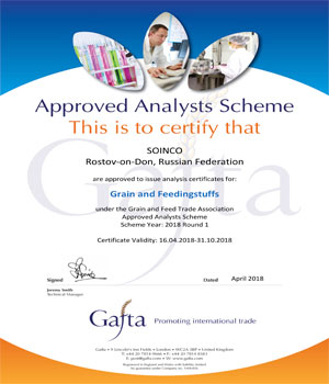 Certificate of valid membership in the international association GAFTA